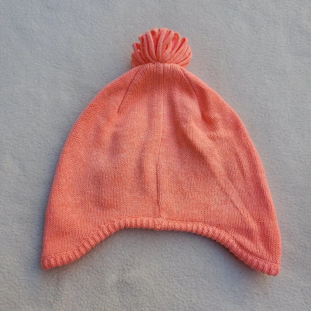 Crazy 8 pink/peach knit pom pom beanie with shimmer silver cat mask